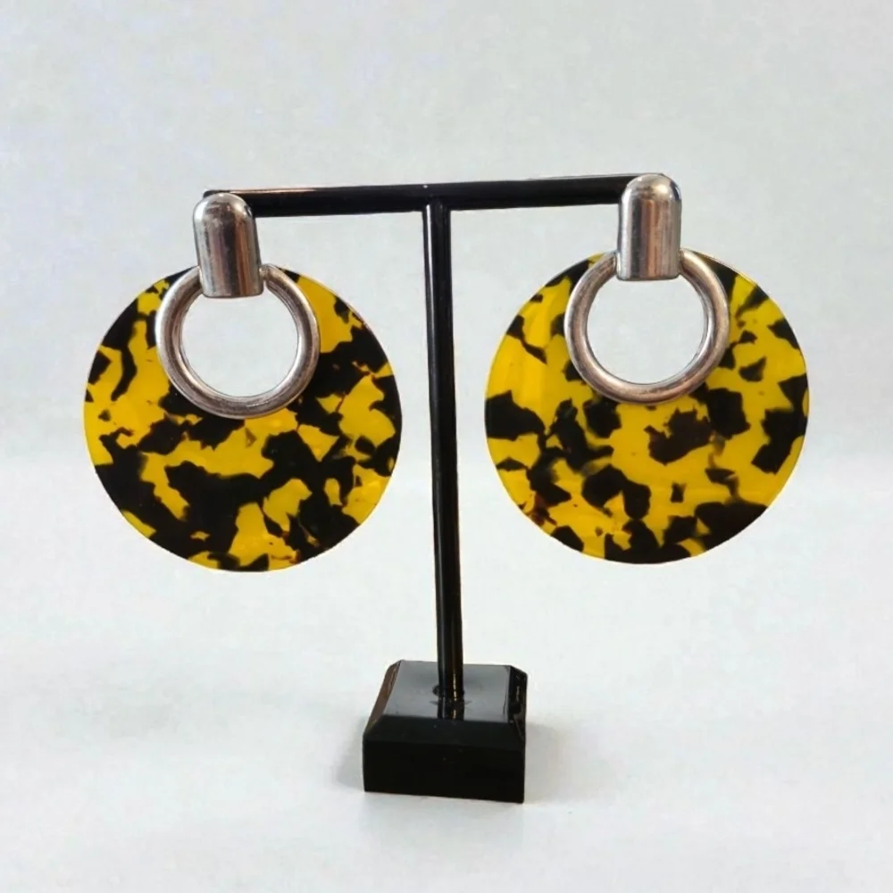 Resin Yellow and Black Tortoise Shell Earrings